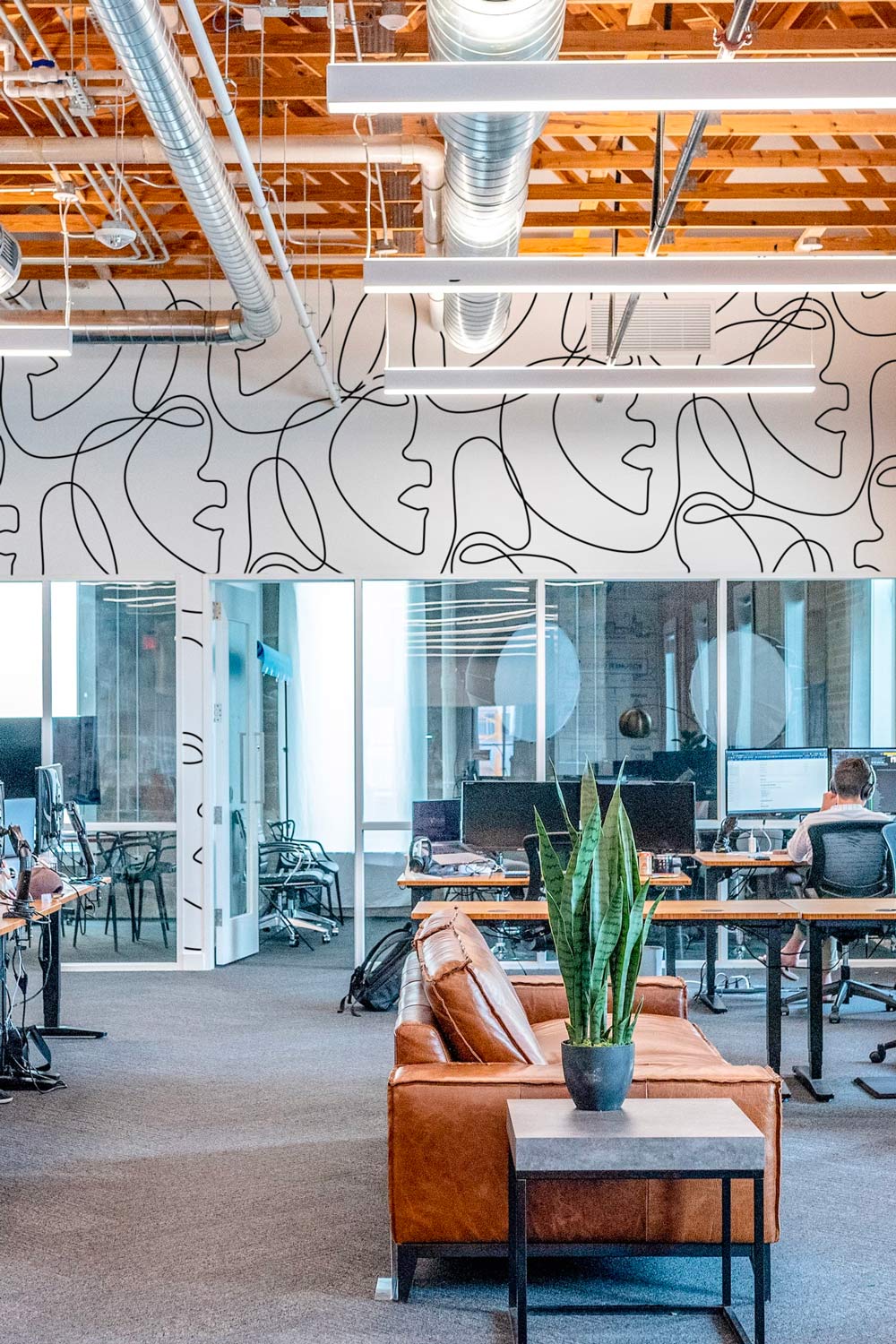 Commercial interior featuring patterned wallcovering