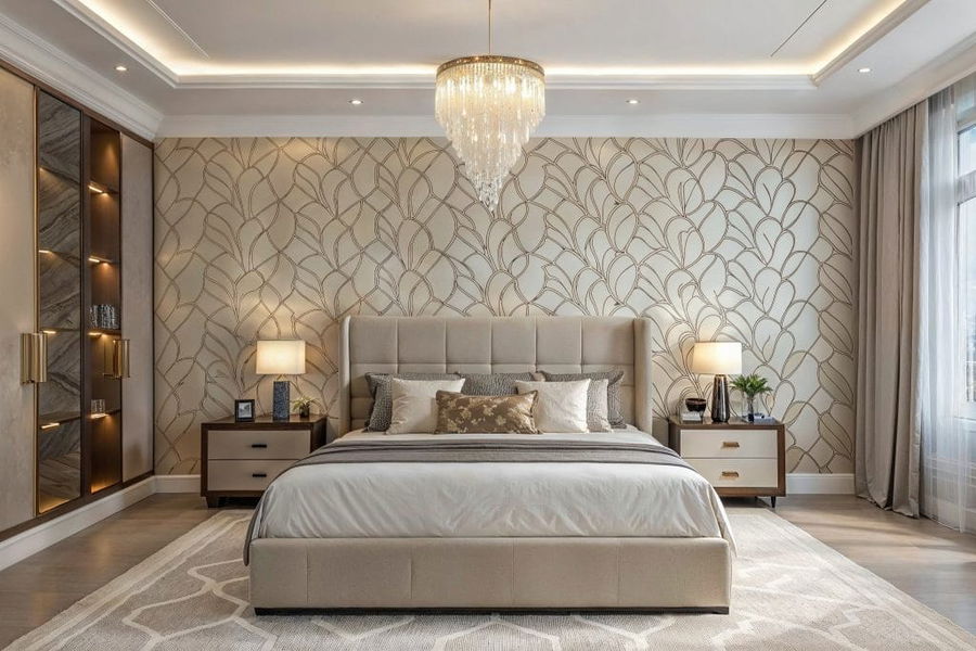 Designer wallpaper installed in an elegant modern interior